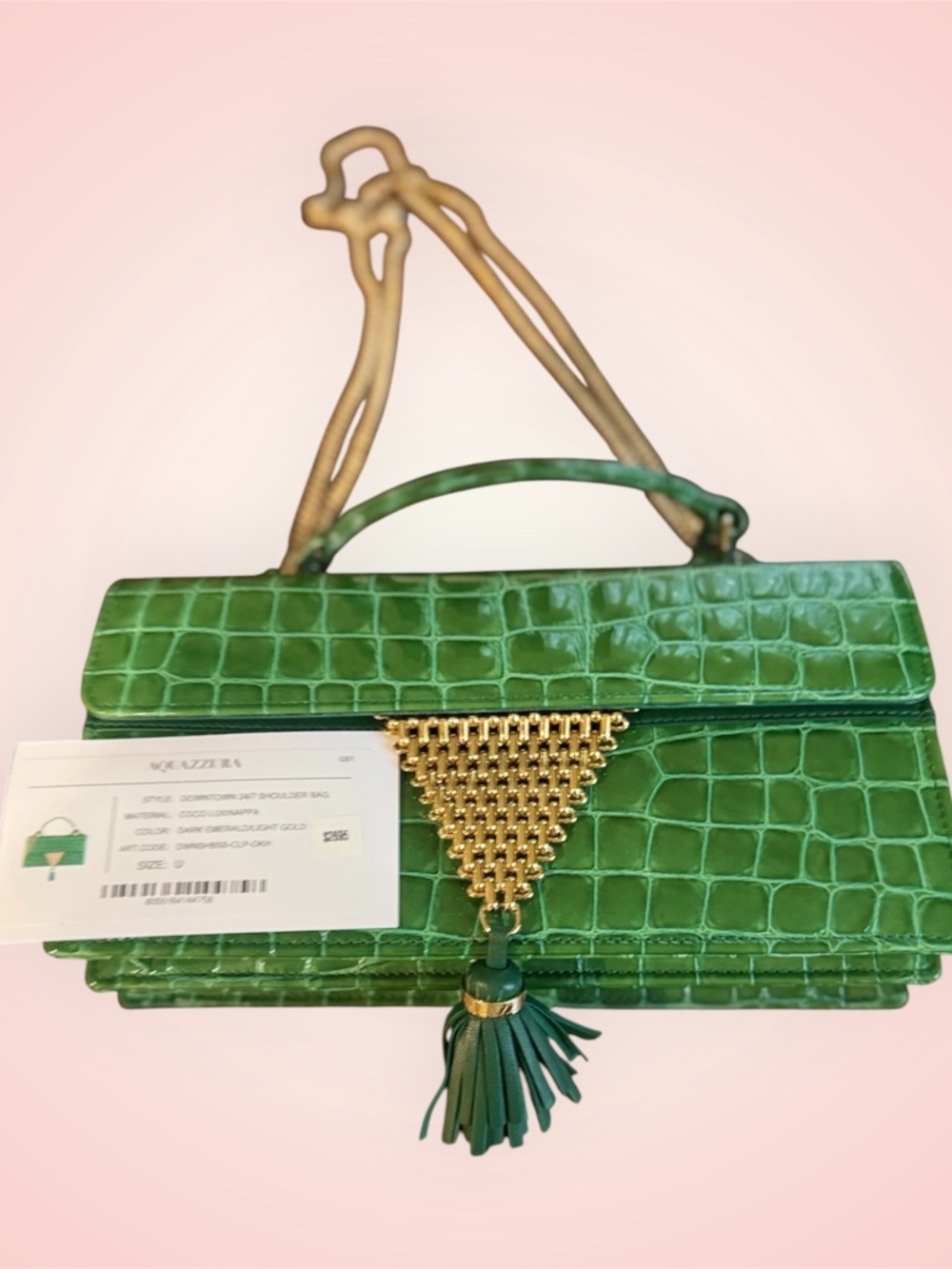 NWT AQUAZZURA Downtown 24/7 Emerald Croc Embossed Leather Shoulder Bag